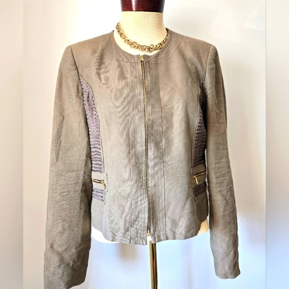 Teenflo Linen Taupe Waist Length Jacket. Size 10